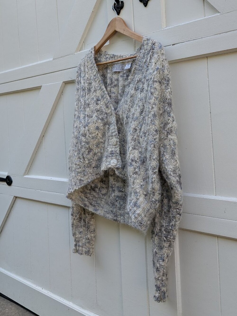 Vintage 80s 90s D.D. Sloane Marled Mohair Blend Cable Knit Cardigan Sweater S